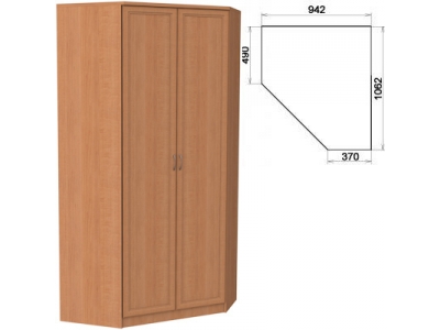 Несимметричный угловой шкаф со штангой и полками №403